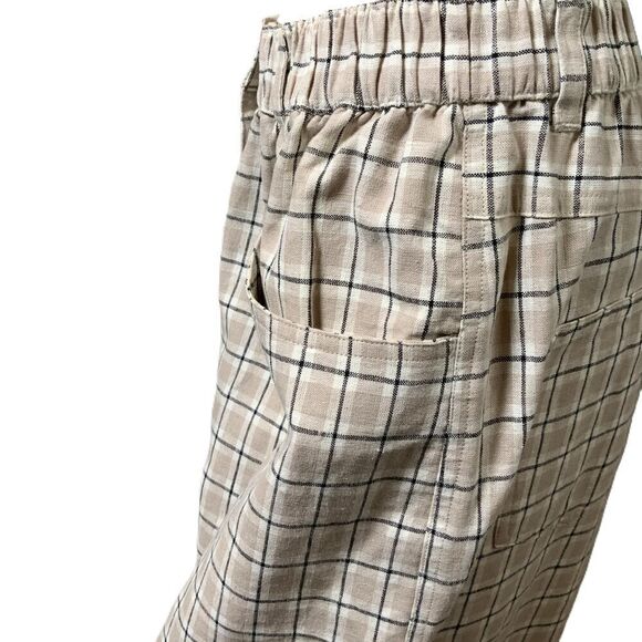 Baxter Wells Neutral Plaid Pattern Linen Blend Pants Sz 10 Preppy Light Academia - Picture 12 of 15